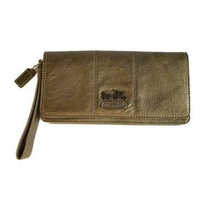 Vintage Coach Gold Patent Leather Wristlet Wallet Clutch